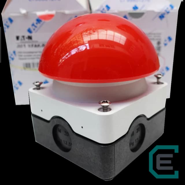 BOTON DE PARO EN CAJA, MOMENTANEO, BLANCO / ROJO EATON - Paro de emergencia