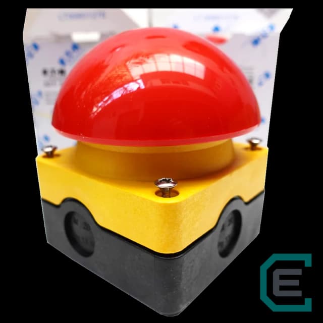 BOTON DE PARO EN CAJA, CON RETENCION, AMARILLO / ROJO EATON - Paro de emergencia