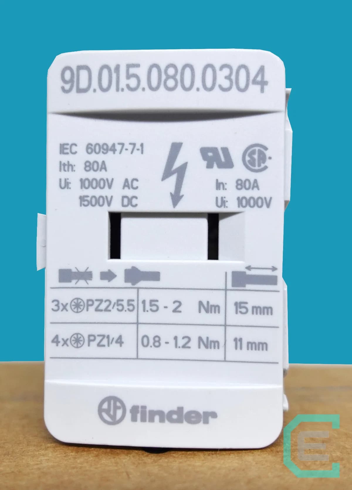 REPARTIDOR DE POTENCIA 1 POLO 80 AMPER, 7 TERMINALES, MONTAJE EN RIEL DIN - FINDER