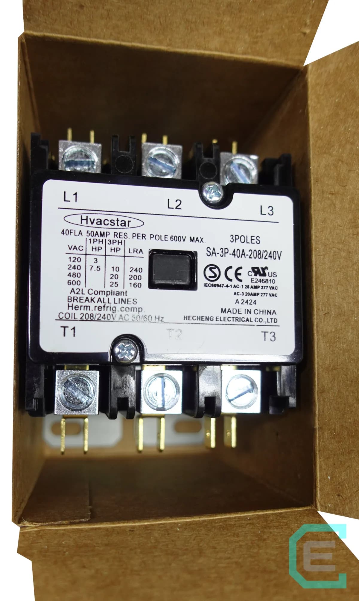 CONTACTOR DE PROPOSITO DEFINIDO 3x40A BOBINA A 220VAC - HVACSTAR