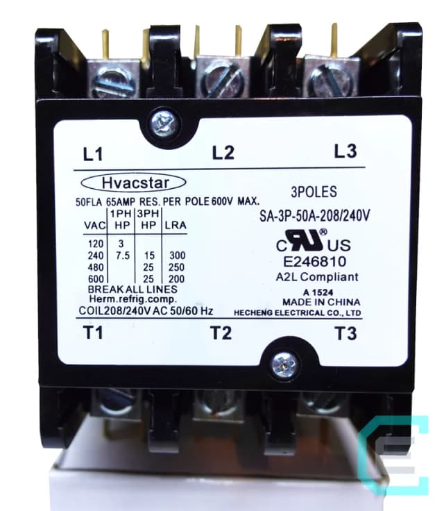 CONTACTOR DE PROPOSITO DEFINIDO 3x50A BOBINA A 220VAC HVACSTAR - Propósito definido