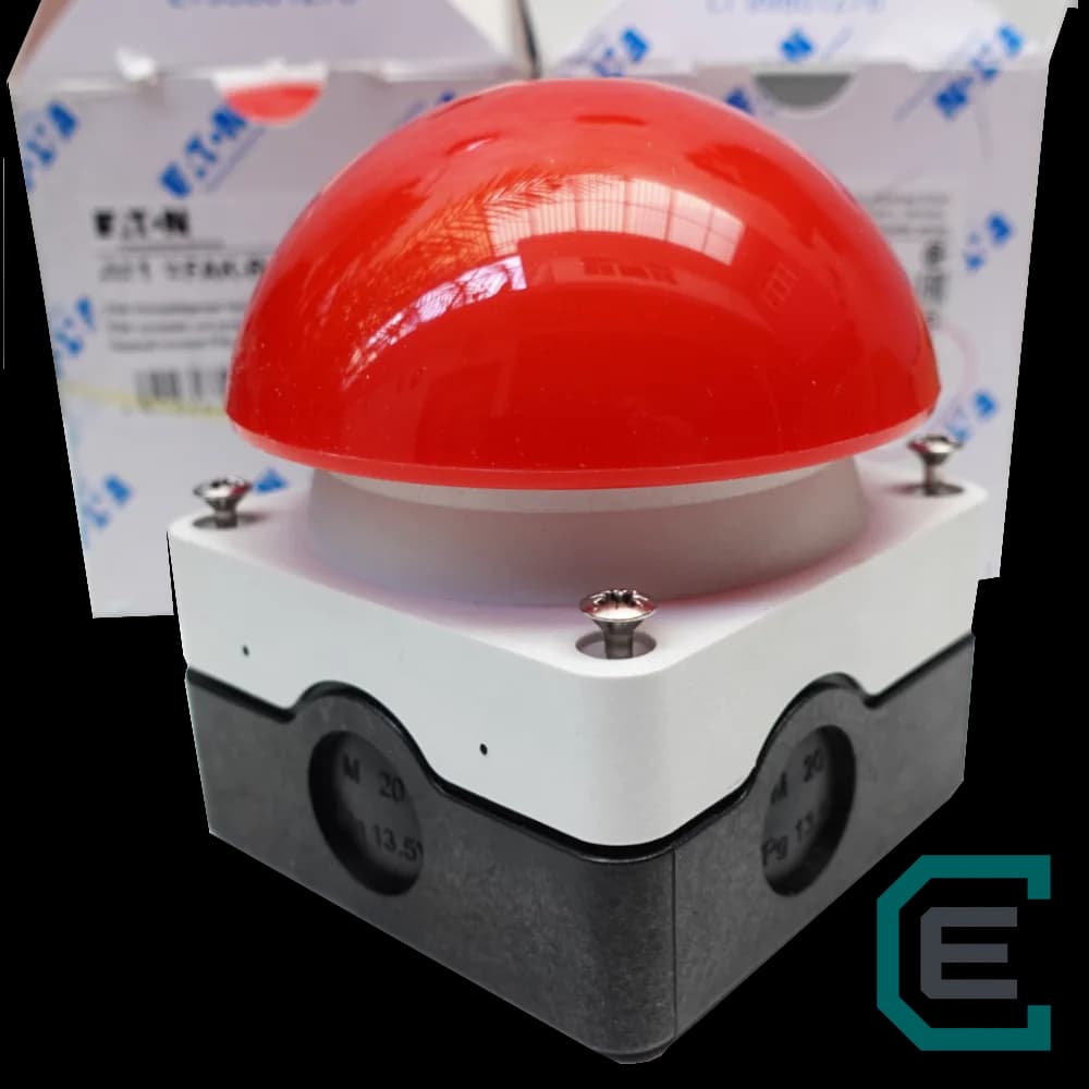 BOTON DE PARO EN CAJA, MOMENTANEO, BLANCO / ROJO - EATON