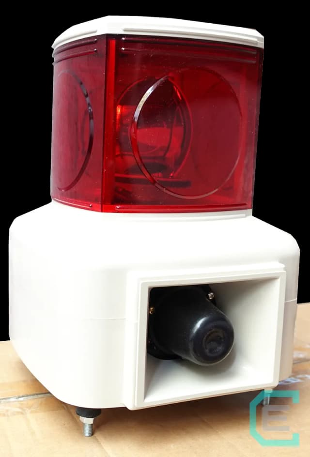 TORRETA CUADRADA 140mm LUZ ROJA GIRATORIA + BUZZER 100dB 110VAC - MENICS