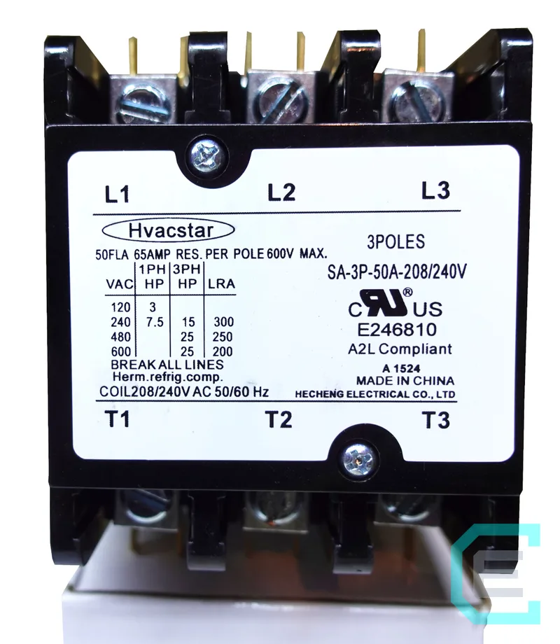 CONTACTOR DE PROPOSITO DEFINIDO 3x50A BOBINA A 220VAC HVACSTAR - Propósito definido